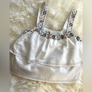 Madewell J. Crew Cropped Tiered Anita Embroidered Top Tank  Linen